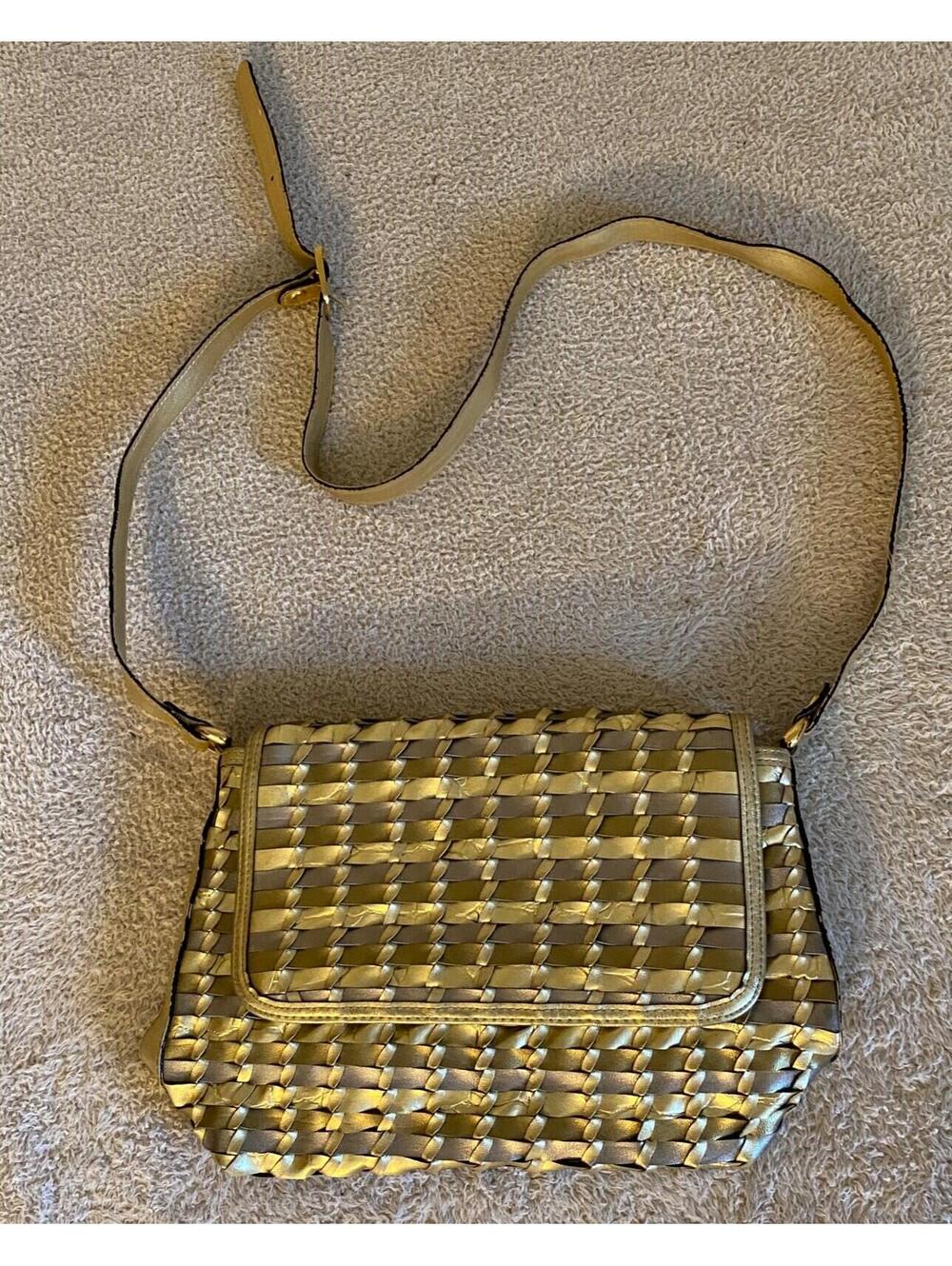 VTG Legacy by Marlo Bags Gold Woven Faux Leather Shoulder Crossbody Bag Purse